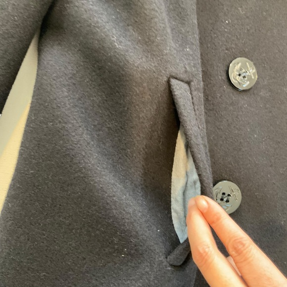 VTG Fox Knapp Mens 36 Black Peacoat Anchor Buttons Quilted Lined Double Breasted - Picture 5 of 13